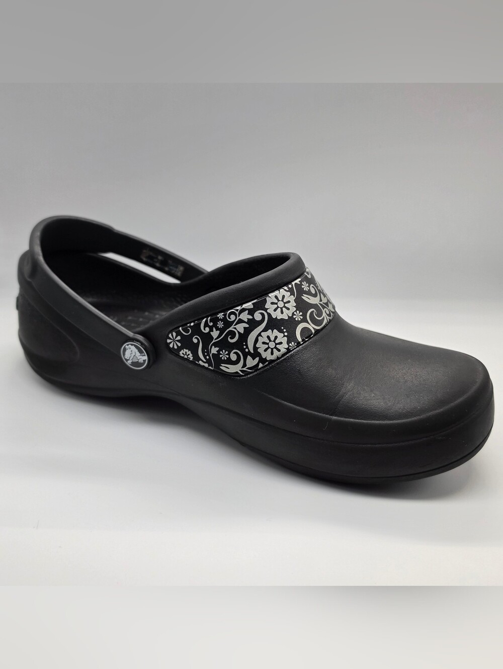 Crocs Mercy Slip Resistant Work Clogs Women's Size 8 Black Floral Slip On Shoes
